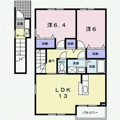 エスポワールⅠ(2LDK/2階)の間取り写真