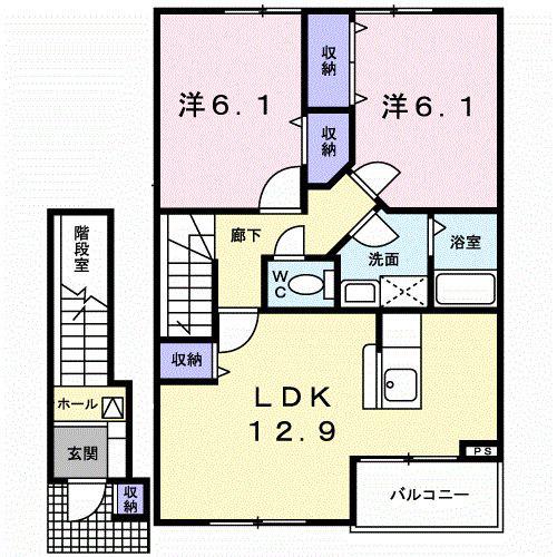 ベルフォールⅡC(2LDK/2階)の間取り写真