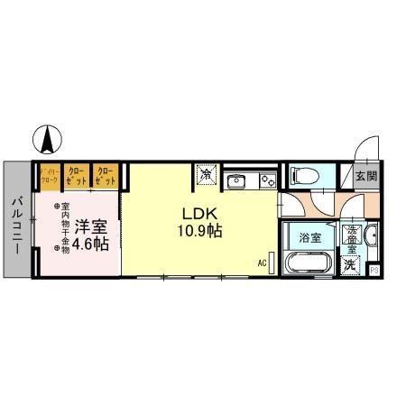 富山地鉄富山市内線 西町駅 徒歩2分 3階建 築6年(1LDK/1階)の間取り写真