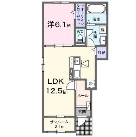 シャトー ソレイユⅢ A(1LDK/1階)の間取り写真