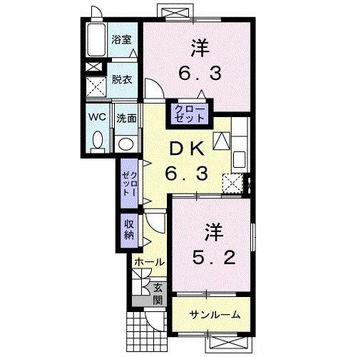 スカイスクレーパーⅡ(2DK/1階)の間取り写真