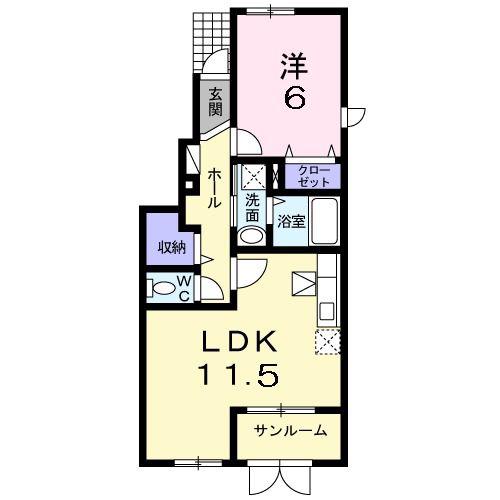 デーアカーサ(1LDK/1階)の間取り写真