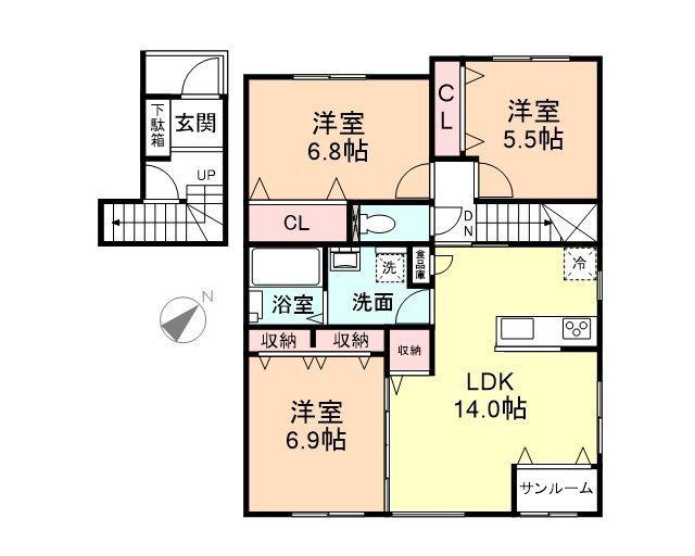 ソシアペンタスI(3LDK/2階)の間取り写真