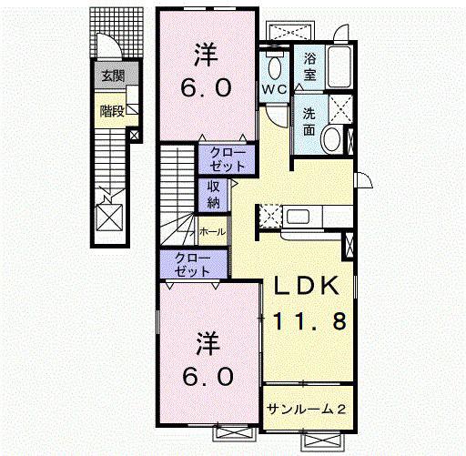 シーサイドレジデンスⅠ(2LDK/2階)の間取り写真