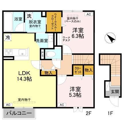 富山地鉄富山市内線 大町駅(富山) 徒歩14分 2階建 新築(2LDK/2階)の間取り写真