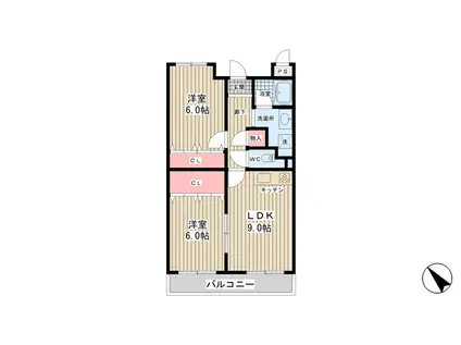 NLC豊中グリーンプレイス3(2LDK/2階)の間取り写真