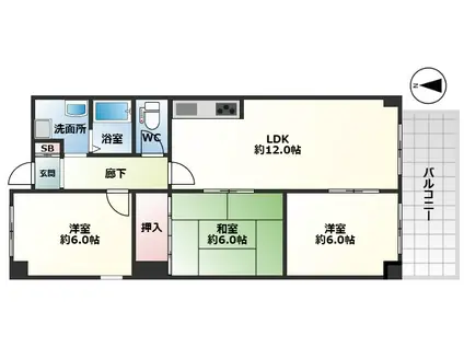 URESIDENCE緑地公園(3LDK/6階)の間取り写真