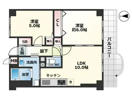 ARBRE JOTO(2LDK/5階)の間取り写真