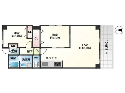 URESIDENCE緑地公園(2LDK/1階)の間取り写真