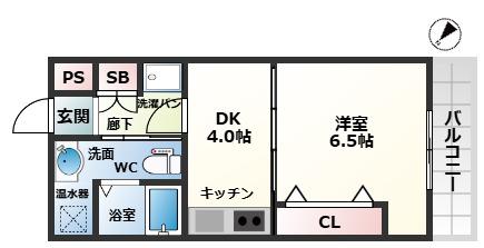 アーキグレイス新大阪(1DK/2階)の間取り写真