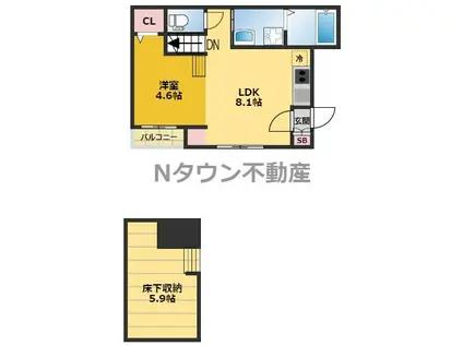 プロスペクト大宮(1LDK/1階)の間取り写真