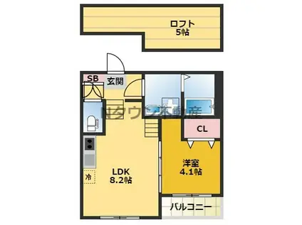 カーサルーチェW(1LDK/2階)の間取り写真