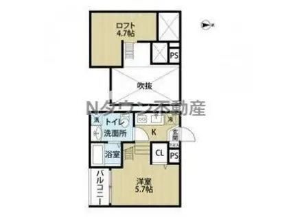 CASEA(ワンルーム/2階)の間取り写真