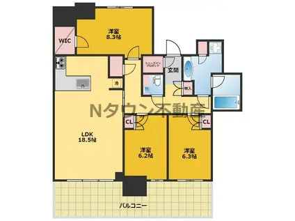 プラウドタワー名古屋栄(3LDK/29階)の間取り写真