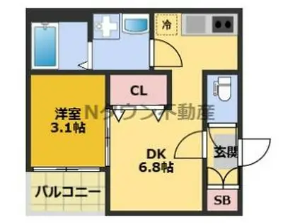 ハーモニーテラス押木田町(1DK/1階)の間取り写真