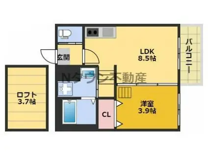 ウイング志賀(1LDK/2階)の間取り写真