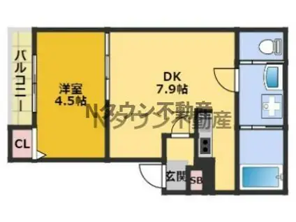 プランドール名駅北(1LDK/2階)の間取り写真