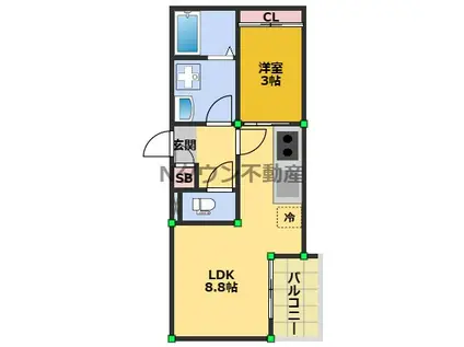 REGALEST栄生駅(1LDK/1階)の間取り写真