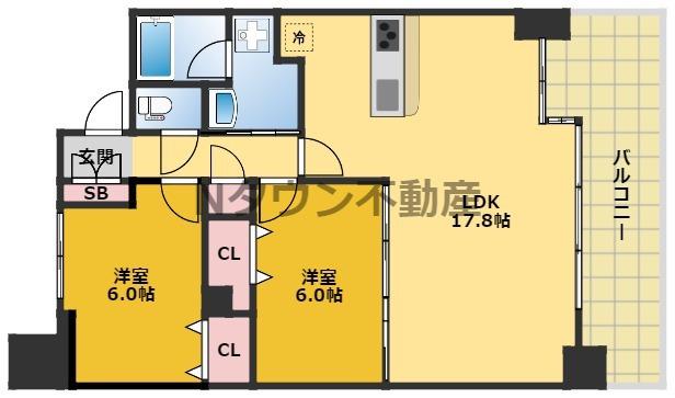茶屋ヶ坂ライズ(2LDK/9階)の間取り写真