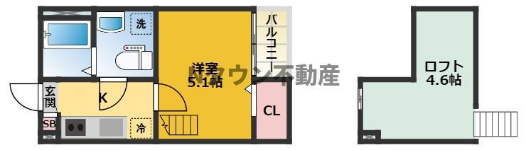 マロンディーグル(1K/2階)の間取り写真