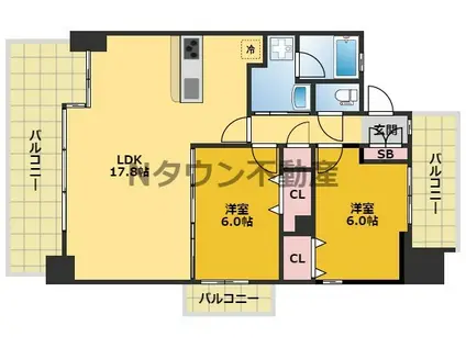 茶屋ヶ坂ライズ(2LDK/10階)の間取り写真