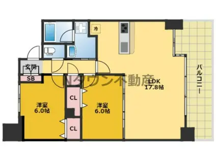茶屋ヶ坂ライズ(2LDK/8階)の間取り写真