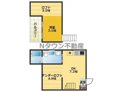 サンエイブリッジI(1SDK/1階)の間取り写真