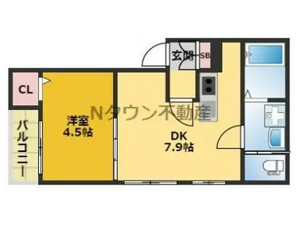 プランドール名駅北(1LDK/2階)の間取り写真