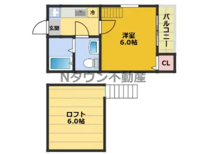 ルーエ 1番館(1K/2階)の間取り写真