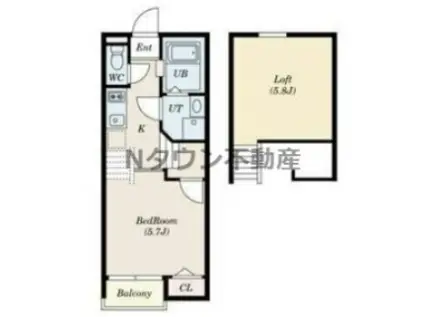 CREO矢田(1K/2階)の間取り写真