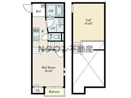 CREO中村公園伍番館(1K/2階)の間取り写真