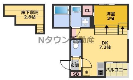 ハーモニーテラス新栄Ⅱ(1DK/2階)の間取り写真
