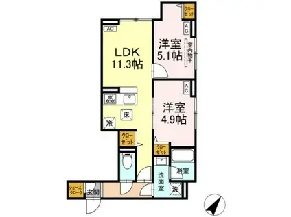 セレスティア下丸子(2LDK/1階)の間取り写真