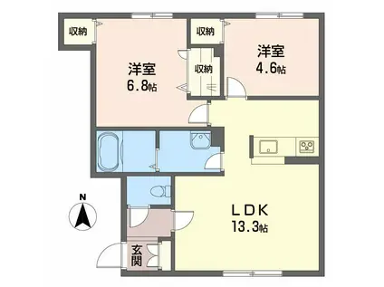 ルミエール竹原A・B棟(2LDK/1階)の間取り写真