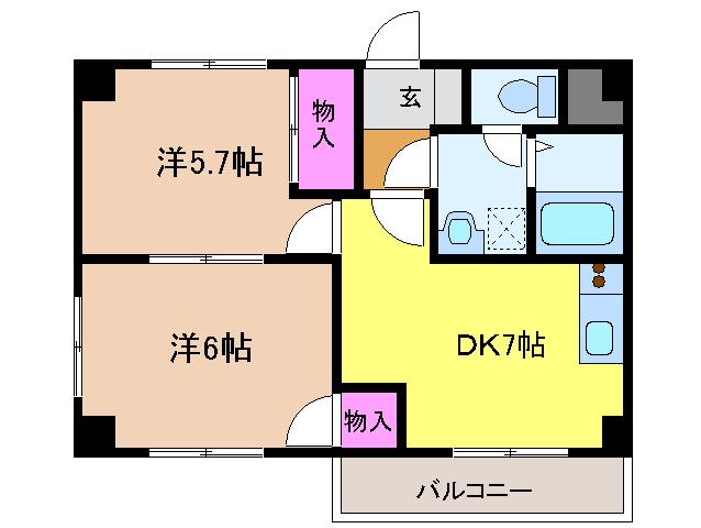 コートハウスⅢ(2DK/2階)の間取り写真