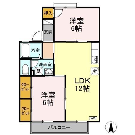 セジュール西村A棟(2LDK/2階)の間取り写真