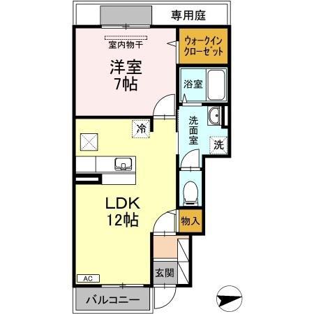クローヌ・ド・フルール(1LDK/1階)の間取り写真