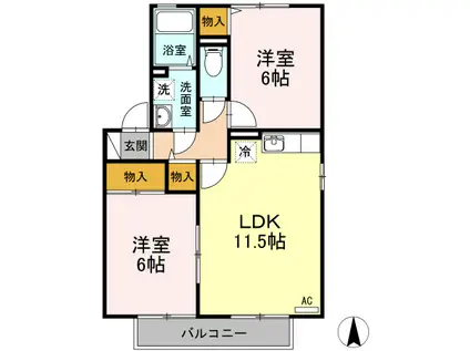 プレジャーⅡ(2LDK/2階)の間取り写真