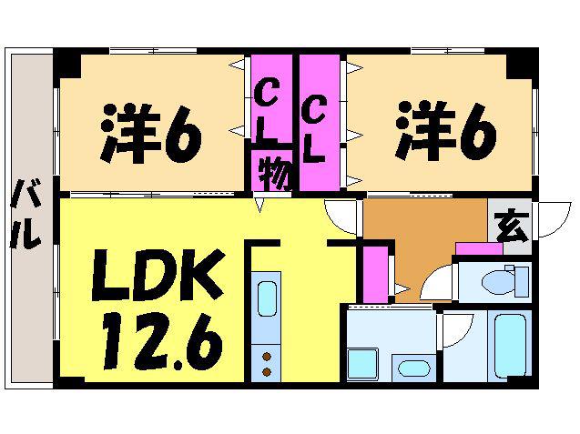 フォブール栗林(2LDK/3階)の間取り写真
