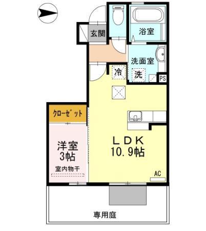 D-ROOM愛光町(1LDK/1階)の間取り写真