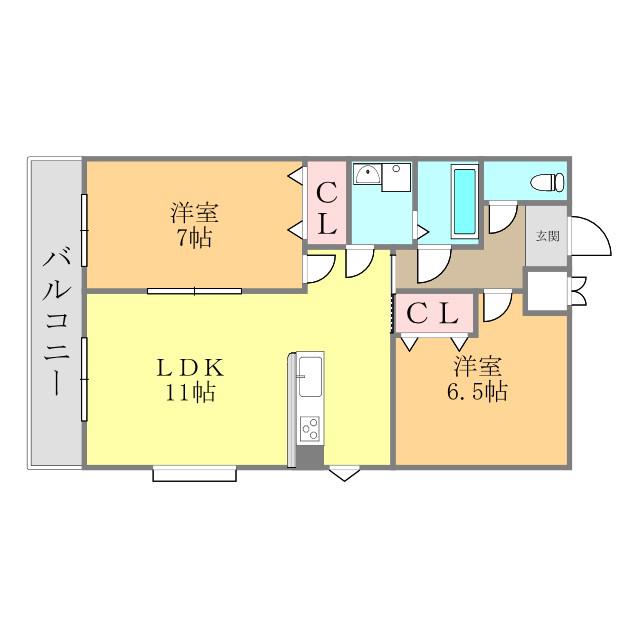 デリアス木屋町(2LDK/9階)の間取り写真