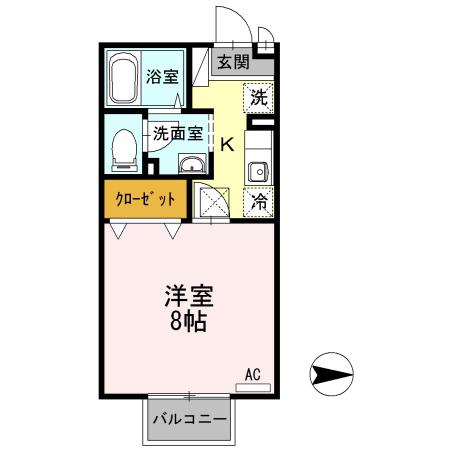 シャトレーワタナベⅢ(1K/1階)の間取り写真