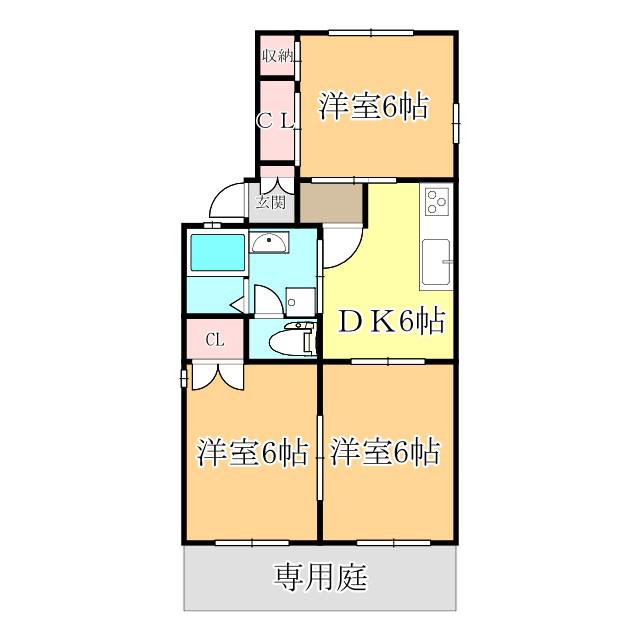 カーサ針田A・B棟(3DK/1階)の間取り写真
