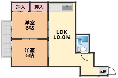 たかおマンション(2LDK/3階)の間取り写真