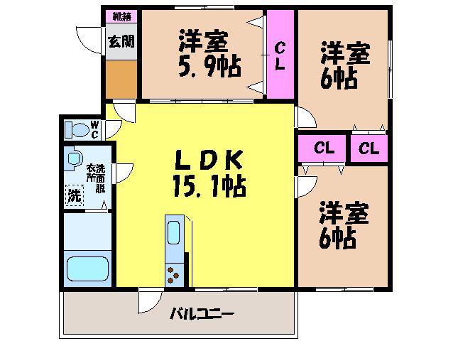ブライムサンライト(3LDK/3階)の間取り写真