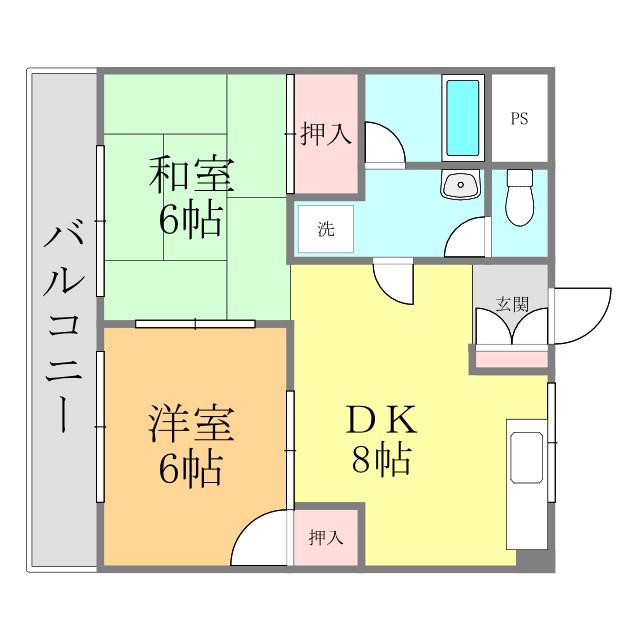 サザンキャッスル大野(2DK/4階)の間取り写真