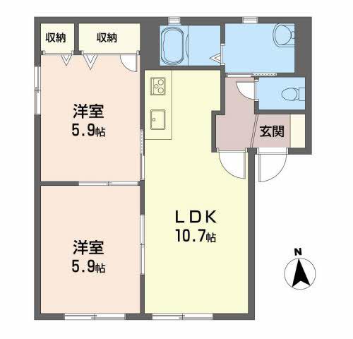 バリュージュ古川南(2LDK/1階)の間取り写真