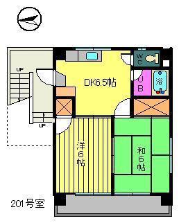 ハイツ宝(2DK/2階)の間取り写真