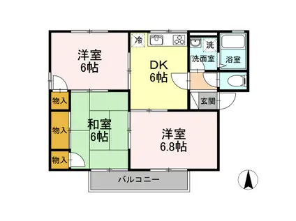 カーサ・フォンテーヌC・D棟(3DK/2階)の間取り写真
