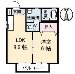 メゾン北野Ⅱ(1LDK/1階)の間取り写真